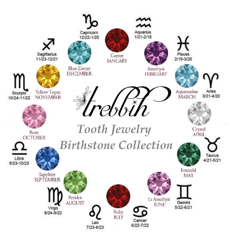 Tooth Jewelry Birthstone Collection – Swarovski Tooth Crystals & Tooth ...